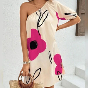 Women's Simple Daily One Shoulder Printed Dress